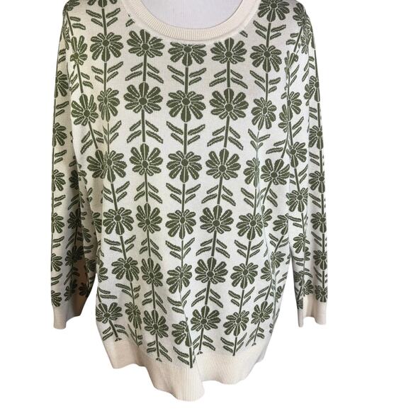 NWT Adrianna Papell Crew Neck Floral Jacquard Sweater Ivory Green Floral 2X - Picture 1 of 6